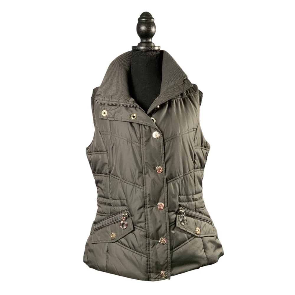Calvin Klein Women’s Quilted Puffer Vest Gray Size Medium Pockets Blue Lining
